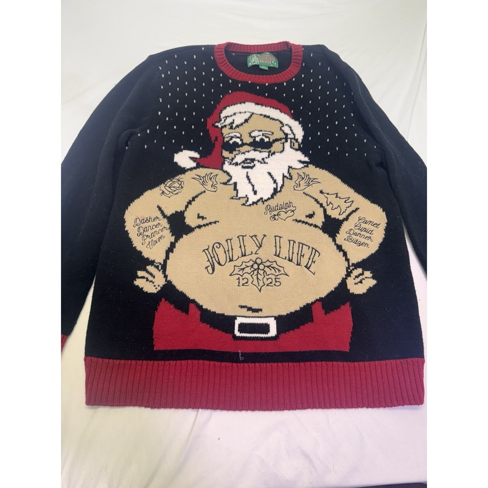 Ugly Christmas Sweater Black and Red Santa Sweater